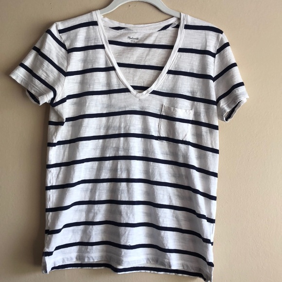 Madewell  V-Neck Pocket Tee H2670 Striped SZ Small - Picture 2 of 5